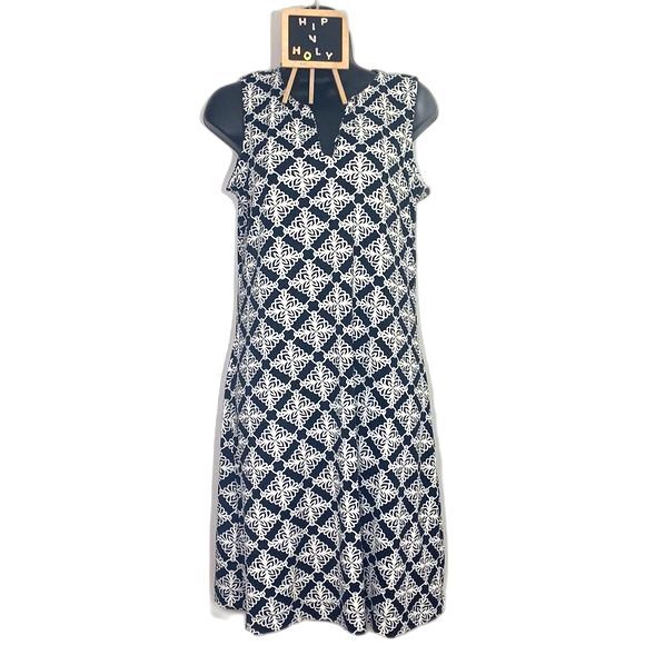 LULU’S Sleeveless Patterned Tile Print Dress Navy Blue White Size XSMALL - Picture 2 of 10